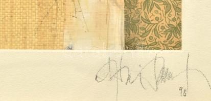 Erdélyi Tibor (1961-): Jelek. Olaj, farost. Jelzett. 26,5x26,5 cm. Üvegezett fakeretben