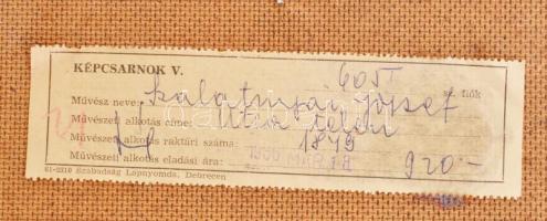 Szalatnyay József (1915-1994): Utca télen. Olaj, farost, jelzett, hátoldalán autográf felirattal és ...