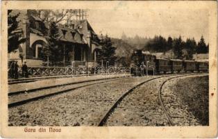 1926 Brassó, Kronstadt, Brasov; Noa nyaraló városi-elővárosi vasútállomás gőzmozdonnyal / Gara din Noua / Bahnhof / railway station with locomotive (fl)