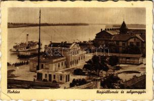 1941 Mohács, Hajóállomás és selyemgyár, gőzhajó (EK)