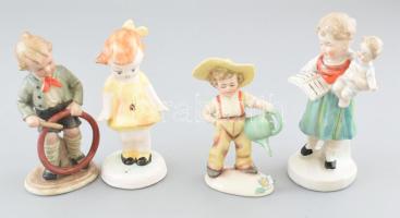 4 db kerámia figura: kislány, kisfiú, jelzés nélkül, minimális kopásokkal 10-15 cm