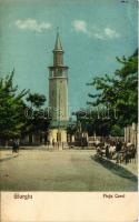 1929 Giurgiu, Gyurgyevó, Gyurgyó; Piata Carol, Turnul Ceasornicului / square, clock tower, restaurant's terrace (EK)