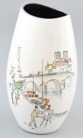 Olvashatatlan jelzéssel: Párizs városképes retró váza, porcelán, hibátlan, 16 cm