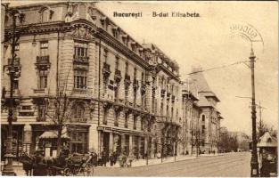 1928 Bucharest, Bukarest, Bucuresti, Bucuresci; Bulevardul Elisabeta / street, Hotel and Cafe Princiar, horse chariot