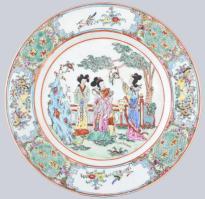 Kínai porcelán tányér, jelzett, kopásokkal, d: 26,5 cm