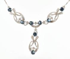 Ezüst(Ag) figaro nyaklánc kék köves középrésszel, jelzett, h: 48 cm, bruttó: 12,2 g