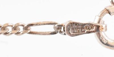 Ezüst(Ag) figaro nyaklánc kék köves középrésszel, jelzett, h: 48 cm, bruttó: 12,2 g