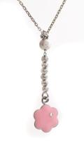 Ezüst(Ag) nyaklánc és karkötő rózsaszín dísszel, jelzett, h: 17 és 40 cm, bruttó: 7,2 g