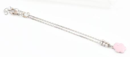 Ezüst(Ag) nyaklánc és karkötő rózsaszín dísszel, jelzett, h: 17 és 40 cm, bruttó: 7,2 g