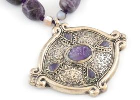 Nagyméretű, díszes, ametisztes nyaklánc, h: 88 cm