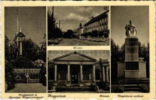 1942 Magyaróvár, Mosonmagyaróvár; Fő utca, Országzászló, és Igazságot Magyarországnak, múzeum, Világháború emlékmű + P.U. LEVÉLSZEKRÉNYBŐL (EK)