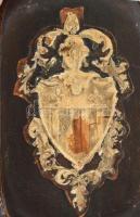 Régi bőrrel bevont üveg, címeres, kopásokkal, m: 25 cm