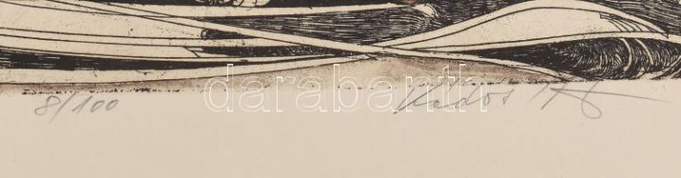 Kádas István (1941-): Ady. Rézkarc, papír, jelzett, számozott (8/100), AP jelzéssel. Kartonra kasíro...