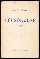 Szabó Lőrinc: Tücsökzene. Rajzok egy élet tájairól. (Versek). Bp., 1947, Magyar Élet, 368 p. Első kiadás! Kiadói papírkötés, sérült kiadói papír védőborítóban, az előzéklapon a kötetben található hibák jegyzékével, a címlapon ajándékozási bejegyzéssel.