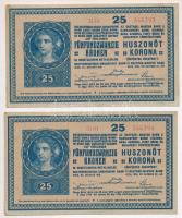 1918. 25K (2x) sorszámkövetők 3110 346393 - 3110 346394 3mm, hullámos hátlappal T:II-,III Adamo K22/4