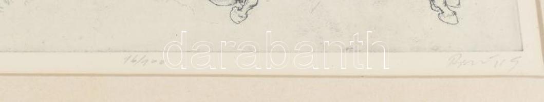 Pásztor Gábor (1933-2012): Terelés. Rézkarc, papír, jelzett, számozott (16/100), üvegezett fakeretbe...