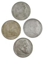 Német Harmadik Birodalom 1936A/E/F/G 5M Ag "Hindenburg" (4xklf) különböző verdejelek T:1-,...