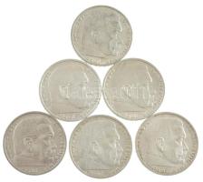 Német Harmadik Birodalom 1937. 5M Ag "Hindenburg" (6xklf) különböző verdejelek T:1-,2 karc...