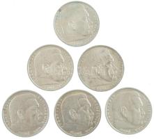 Német Harmadik Birodalom 1935. 5M Ag "Hindenburg" (6xklf) különböző verdejelek T:2 patina,...