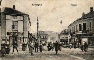 1914 Esztergom, Kispiac, Vörös József, Szántó Gyula üzlete, piac. Groszner B. kiadása (fl)