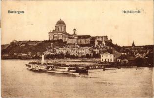 1927 Esztergom, Hajóállomás, gőzhajó, Bazilika. Vasúti levelezőlapárusítás 9092. (fl)