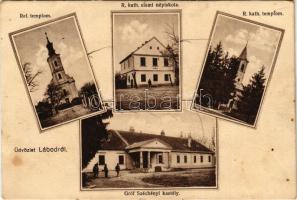 1931 Lábod, Református templom, Római katolikus templom és elemi iskola, Gróf Széchenyi kastély. Hangya szövetkezet kiadása (fl)