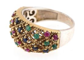 Ezüst(Ag) gyűrű színes kövekkel, jelzett, méret: 57, bruttó: 6 g