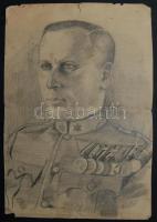 1939 Seres János (1920-2004) szignált rajza egy katonatisztről, a papír szélein szakadások (44 x 30cm)