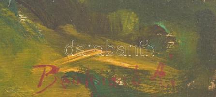 Benkhard jelzéssel: Hölgy a tájban. Olaj, karton. Hátoldalán román kiviteli bélyegzővel. Dekoratív f...