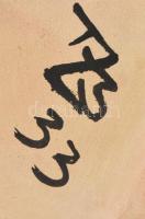 Retró türkiz díszváza, csurgatott mázas kerámia, jelzett, 12x12x10 cm