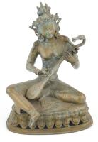 Jelzés nélkül: Szaraszvati a tudás hindu istennője. Öntött, patinázott bronz. m: 34 cm