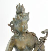 Jelzés nélkül: Szaraszvati a tudás hindu istennője. Öntött, patinázott bronz. m: 34 cm