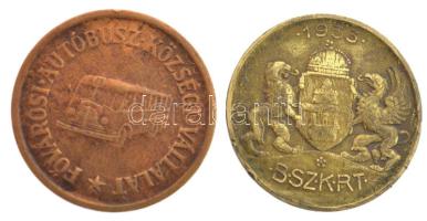 1933. "BSZKRT / Kis szakaszjegy" Cu zseton + 1946-1968. 1Ft "FAKV / Fővárosi Autóbusz...