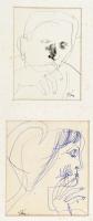 Szász Endre (1926-2003), 2 db rajz egy paszpartun: Női portré. Golyóstoll, papír, jelezve balra lent, 10,5×9 cm és férfi portré, tus, papír, jelezve jobbra lent, 10x7 cm