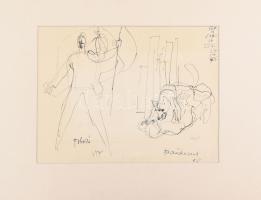 Szász Endre (1926-2003), 2 db rajz egy lapon: Toborzó és farkaskaland. Tus, papír, jelezve jobbra lent, apró folttal, paszpartuban, 20x26,5 cm