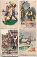 9 db RÉGI motívum képeslap: magyar folklór művészlapok / 9 pre-1945 motive postcards: Hungarian folklore art postcards