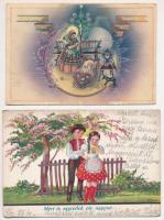 9 db RÉGI motívum képeslap: magyar folklór művészlapok / 9 pre-1945 motive postcards: Hungarian folk...