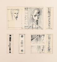 Szász Endre (1926-2003): Petőfi (könyvborító- és/vagy illusztrációterv). Tus, papír, jelzett, apró sérüléssel, paszpartuban, 21x20 cm