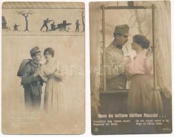 2 db RÉGI képeslap: katona és kedvese / 2 pre-1945 motive postcards: K.u.K. soldier and his love