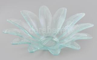 Spanyol üveg kínáló tál, virág formájú, jelzett, kisebb sérüléssel, d: 29,5 cm