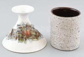 2 db retró mázas kerámia váza, az egyik jelzett, m: 9 cm