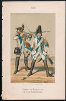 cca 1880 Wilhelm von Zimburg (1848-1902): Grenadier und Musketier von Hoch- und Deutschmeister 1730, színes kőnyomat, 17x11 cm, lap: 25x16 cm