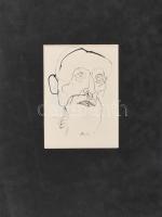 Szász Endre (1926-2003): Férfi fej. Tus, papír, jelzett, bársony hatású borítással rendelkező paszpartuban, 17,5x12,5 cm