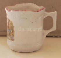 cca 1920 Kis porcelán pohár Vilmos herceg és Ferenc József arcképével, 6.5cm-es magassággal