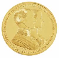 DN Magyar Aranyóriások - Ferenc József és Erzsébet házassági érme 1854 aranyozott Cu utánveret, tanúsítvánnyal (46mm) T:PP