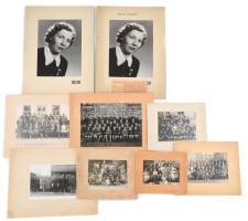 cca 1910-1940 9 db nagy méretű iskolai tabló és egyéb csoportkép, nagy méretű portré. 40x30 cm-ig