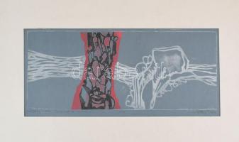 Stettner Béla (1928-1984): Feszültség, 1978. Papírmetszet, monotípia, papír, jelzett, számozott (No. 2). Paszpartuban. 21,5x50 cm
