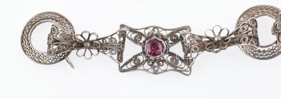 Ezüst (Ag) filigrán, köves karkötő, h: 19 cm, bruttó: 13,3g, jelzett