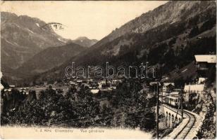 1911 Champéry, Vue générale / general view with mountain railway, train (small tear)