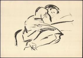Vaszary János (1867-1939): Alvó hölgy. Ofszet, papír, jelzés nélkül. 30x42 cm